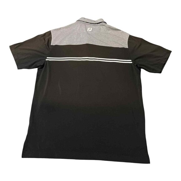 FootJoy Polo Shirt Mens Large Black Gray Striped Golf Performance Lightweight - Picture 2 of 5
